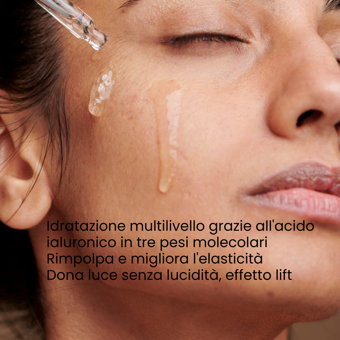 Applicazione siero viso ialuronico - skincare idratante anti-age intensivo